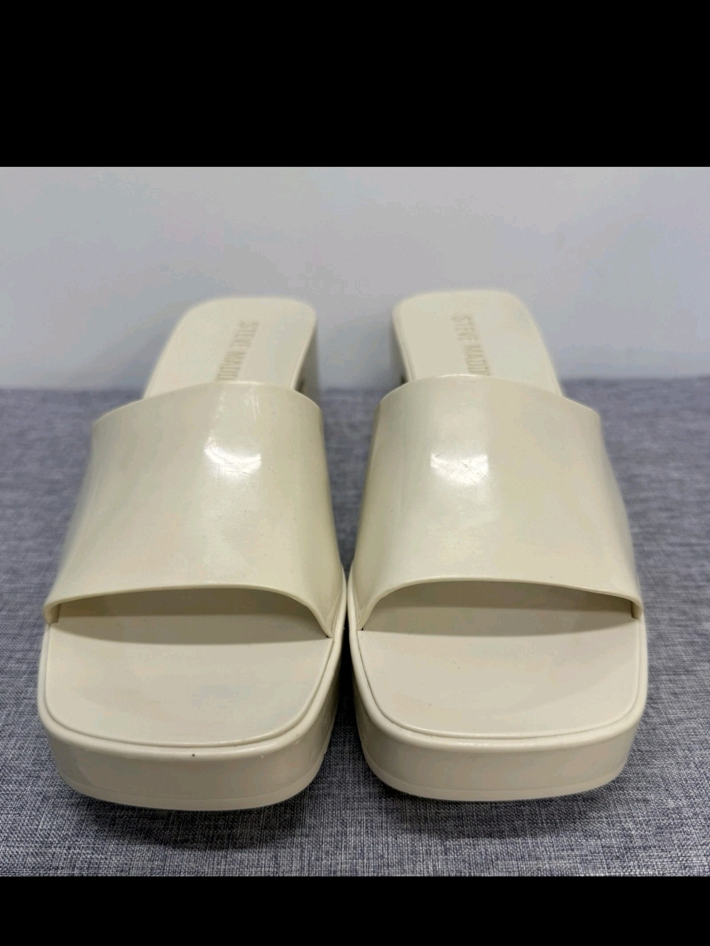 Steve Madden Off White Chunky Block Heel Slide Sandals Platform Size 11M - Picture 4 of 10